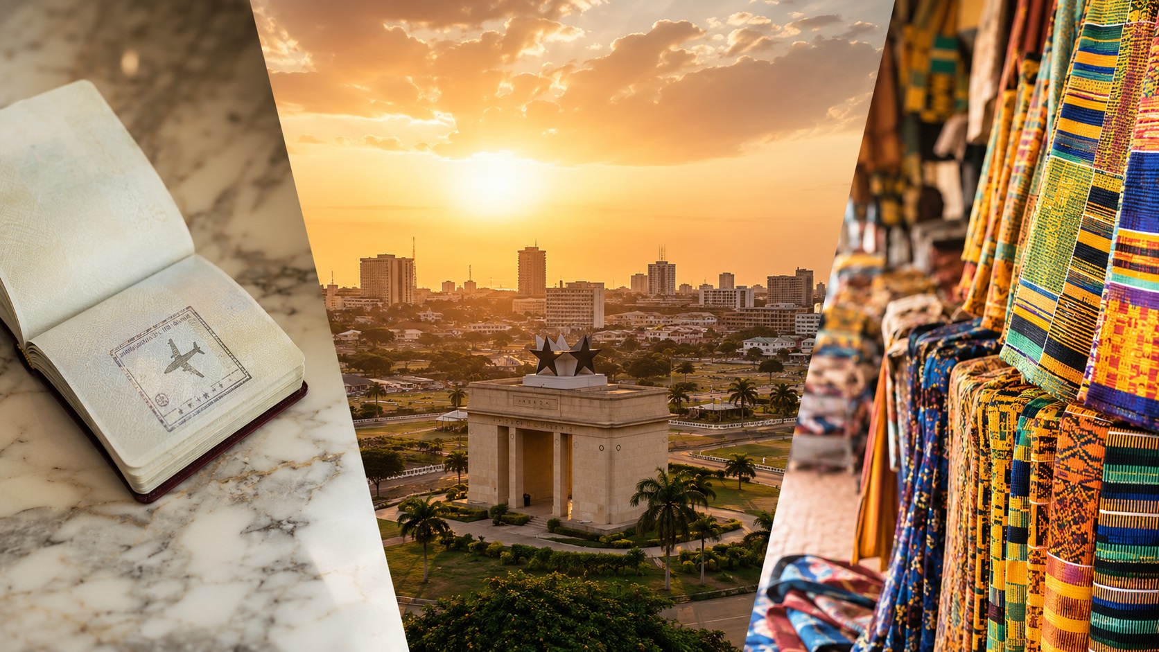 Visado Ghana para españoles — pasaporte con visado, Accra y mercado tradicional